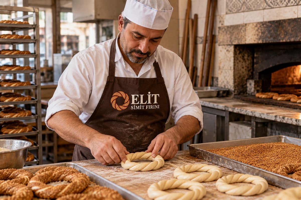 Elit Simit Fırını'nda fırın başında emek veren simit ustası